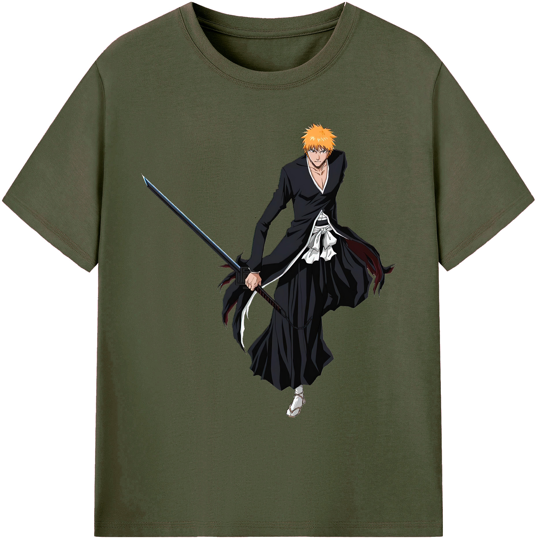 （画像用） ブリーチ 黒崎一護（くろさき いちご）BLEACH Kurosaki Ichigo 綿100％ メンズ半袖Tシャツ｜肌触りやわらか＆通気性